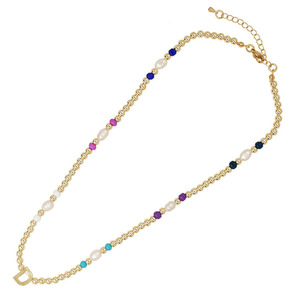 N,1286 Dainty Tiny Rainbow Seed Beads perle espacée et boule d'or perlée plaqué or 18k Alphabet lettre <span class=keywords><strong>initiale</strong></span> Charm Necklace - Product Image 5
