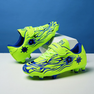Chaussures de football pour enfants Modis avec velcro, design flamme jaune, pour entraînement en extérieur, saison printemps, semelle extérieure en caoutchouc, semelle intermédiaire en EVA, maille - Product Image 2