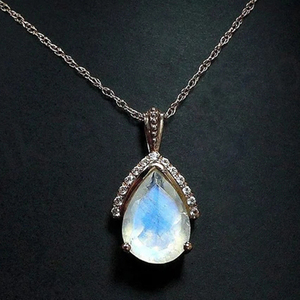 Collar de Plata de Ley 925 con Colgante de Piedra Lunar Arcoíris en Forma de Pera para Mujer, Joyería de Moda, Collar Simple con Destello Azul en Forma de Lágrima - Product Image 2