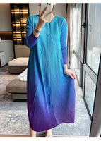 Robe plissée style Miyake pour femme, nouvelle collection été, imprimée, à manches courtes, col unique, coupe ajustée, élégante