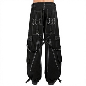 Pantalon Harem Noir pour Homme avec Multiples Poches, Taille Élastique à Cordon, Style Urbain Décontracté, en Toile - Product Image 2