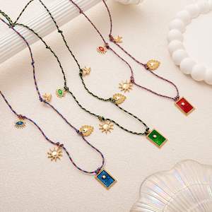 Collana con Ciondoli Multipli in Corda Colorata e Smalto, Occhio Malvagio, Carta dei Tarocchi, Sole, Luna, Cuore, Stile Hip Hop Unisex - Product Image 1