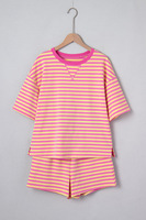 Nouvelles tenues décontractées d'été, haut à manches courtes rayé en tissu French Terry, short, vêtements pour filles