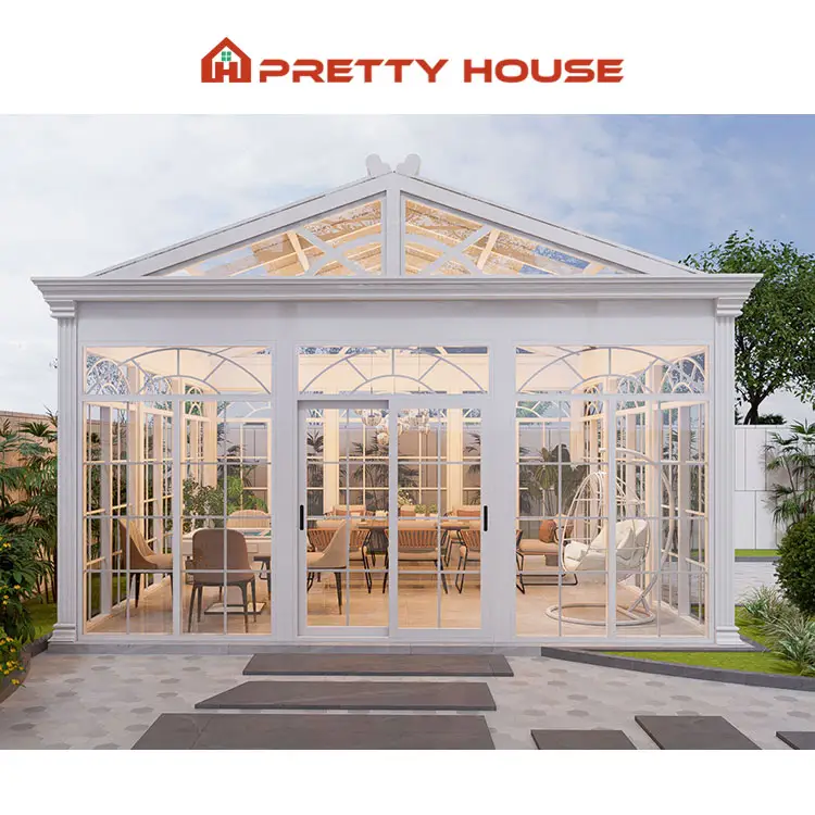 Insonorizado a prueba de viento Modular Prefab Sun Room Glass Garden House Outdoor Aluminio Triangle Sunroms