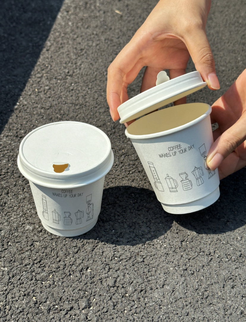 PLA Paper Lid Double Wall Paper Cup with Custom Design Hot Coffee Beverages Paper Cup