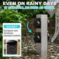 Pedestal de Alimentación para Jardín, 4 Tomas de Corriente, Acero Inoxidable 304, Impermeable IP66, Tomas de Corriente Estándar Globales Personalizadas