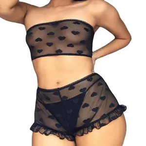 Hot Selling Frauen transparent Plus Size Damen Sexy Dessous Push Tops und Höschen Set