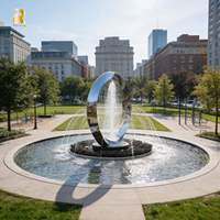 Fontaine sculpturale d'extérieur RELONG moderne en acier inoxydable avec finition miroir circulaire pour jardin