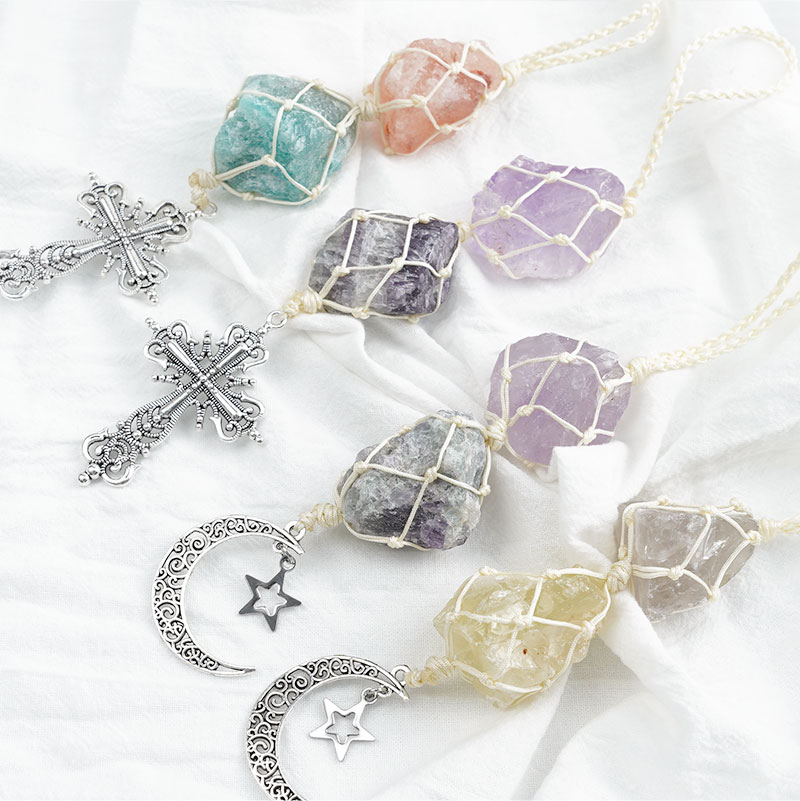 Moon кварц грубые сырые Природный камень брелок с украшением в виде кристаллов для автомобиля зеркало заднего вида кулон