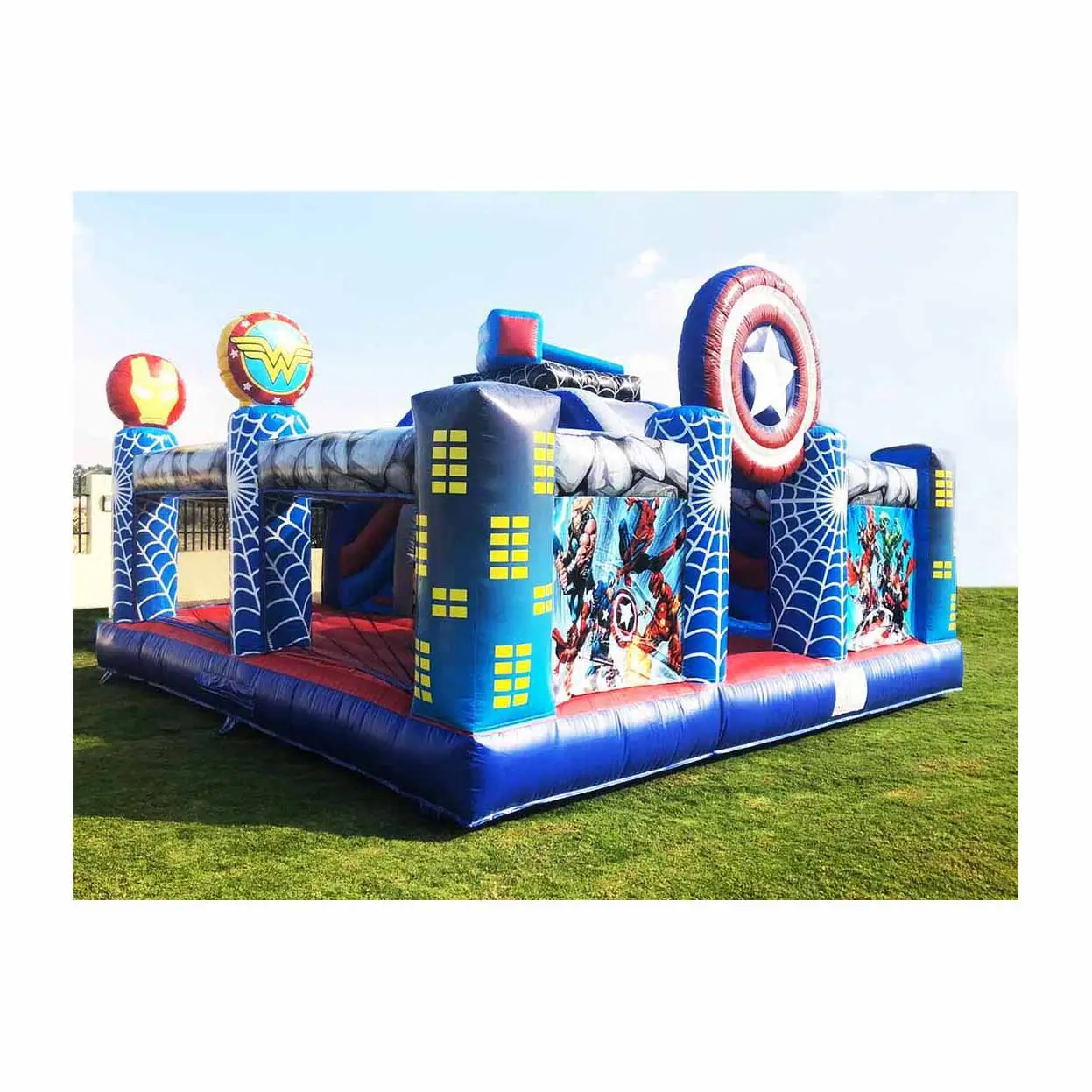 6m x 6m NOUVEAU super-héros combo plein d'entrain gonflable enfants adultes zone de jeu avec ventilateur