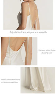 Элегантная 100% Шелковая Женская одежда для сна Роскошная ночная рубашка без рукавов дизайн дышащий длинный халат с отделкой спагетти - Product Image 3