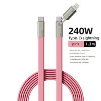 Kabel Pengisian Daya Super Cepat FC&EC 240W Dual USB-C ke Type-C 1.2M TPE Silikon Pipih 6A untuk iPhone Ponsel/Tablet Kamera