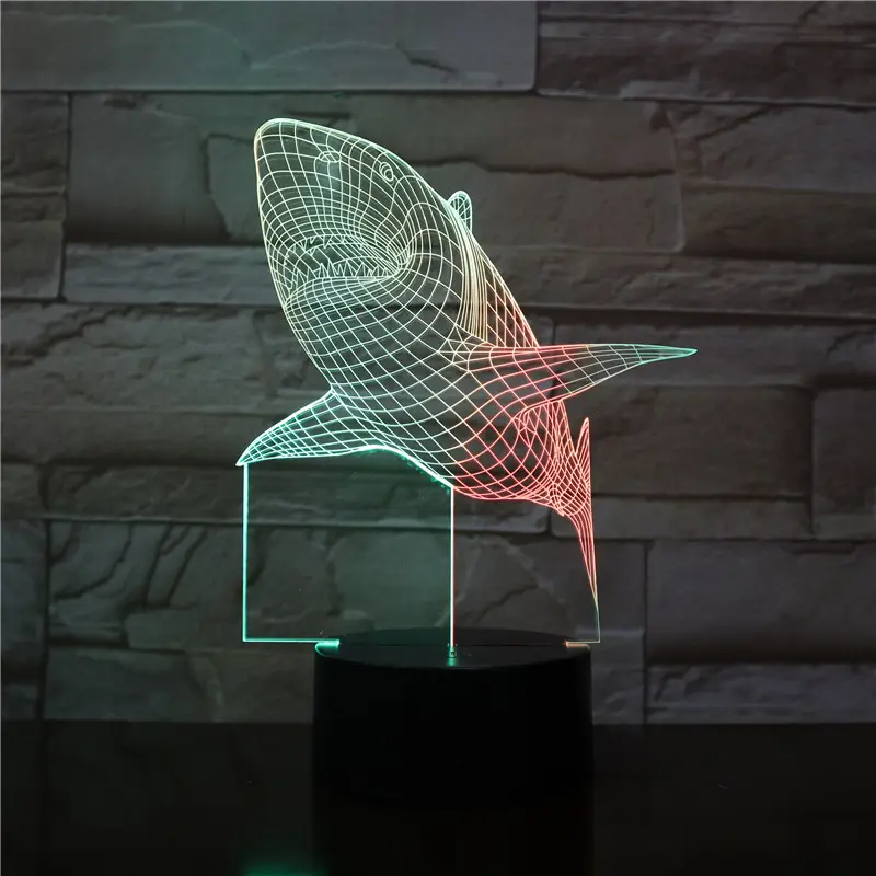 Shark Design Night Lights 2 Colors Show Together Multi Colors Changeable Touch Sensor 3D Illusion Lamp Gift For Teens