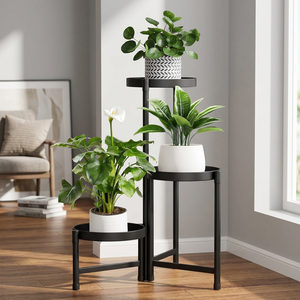 Support de plantes moderne en métal avec 3 étagères circulaires pour plantes vertes d'intérieur, design minimaliste, finition thermolaquée - Product Image 1