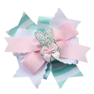 Easter Festival Funky Hair Bows Clip Bunny Boutique Embroidery Hair Bows For Girls Kids Accessories