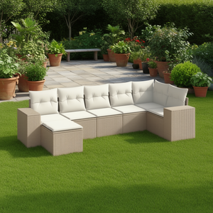 Modular Beige Poly Rattan Garden <b>Sofa</b> <b>Set</b> High-Density Foam Cushions Outdoor Furniture Modern Design - Product Image 2