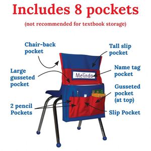 15"W X 19"H 420D Polyester Fabric Blue Red Chairback Pocket Chart Desk Buddy Organizer <b>Name</b> <b>Tag</b> School Office Chair Pockets - Product Image 4