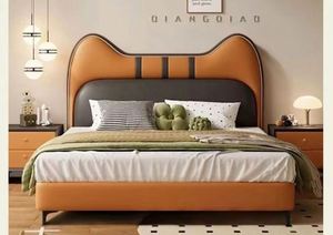 Lit de Jour Moderne Confortable pour Enfants, Motif Chat Orange de Dessin Animé, Cadre en Bois Massif, Revêtement en Coton, Meuble de Chambre pour Garçons et Filles - Product Image 4
