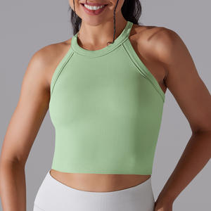Femmes sans bretelles encolure dégagée soutien-gorge de sport palangre sans couture côtelé entraînement culture débardeurs rembourré avec étagère intégrée Yoga soutiens-gorge Cami - Product Image 2