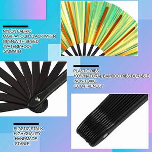 Éventail pliant à main de haute qualité en PVC, grand format, effet bambou, holographique, irisé, réfléchissant, pour fête rave, peint à la main - Product Image 2