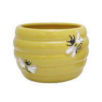 Pot de fleurs en céramique jaune en gros, motif abeille en relief, pour plantes succulentes, support de plantes d'intérieur sur table, OEM/ODM