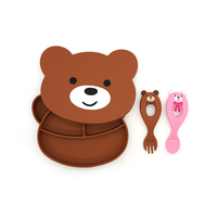 Ensemble Assiette et Bol en Silicone Écologique pour Animaux de Compagnie, Motif Dessin Animé, Sans BPA, avec Diviseur, Cuillère et Fonction Ventouse, Couleurs et Logo Personnalisables, Facile à Nettoyer