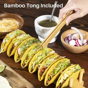 Soporte para tacos de bambú con pinzas para uso en cocina y fiestas, bandeja de servir alimentos ecológica de forma rectangular - Product Image 4
