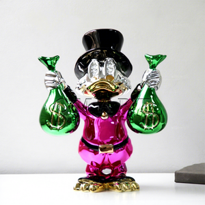 Estatua de Scrooge McDuck a Bajo Precio, en Todos los Colores, con Bolsa de Dinero, Escultura Pop Art de Dagobert Duck, Artesanía de Resina en Cromo Dorado y Negro - Product Image 1