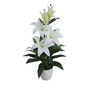 Linwoo JS3043 bunga lili putih sentuhan nyata lateks buket bunga buatan kualitas tinggi 3D