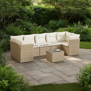 Ensemble de canapés de jardin modulaires en polyrotin beige 6 places, mobilier d'extérieur au design contemporain - Product Image 2