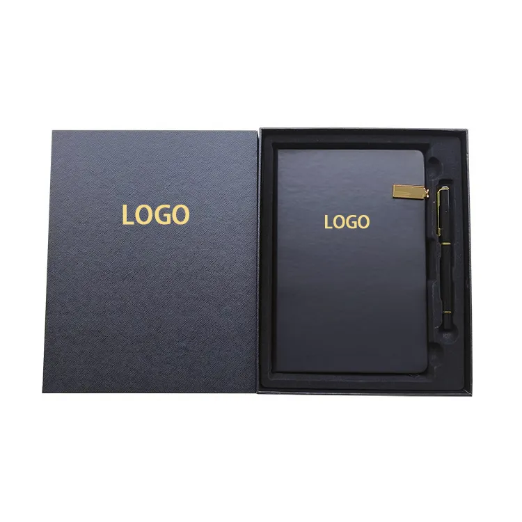 Notebook bisnis kustom pencetakan A5 jurnal penutup Hitam Notebook 2024 Set hadiah