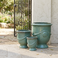 Pots à fleurs en céramique émaillée de haute qualité, jardinières d'extérieur, style vintage, couleur turquoise, 3 pièces, trou de drainage, usage domestique