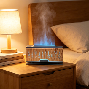 Humidificateur ultrasonique à télécommande avec effet <span class=keywords><strong>flamme</strong></span> 3D, design grain de bois et motif épi de blé, silencieux, diffuseur d'arômes coloré pour chambre et bureau - Product Image 5
