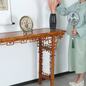 Chinese Style Bamboo Console Table Extra Large Trestle Base Entryway Table Zen Inspired Hallway Furniture - Product Image 4