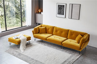 Juego de sofá modular de cuatro plazas de estilo europeo en madera naranja y tela con otomana para uso en sala de estar o dormitorio, novedad