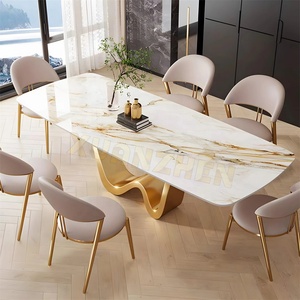 Meubles de salle à manger Xuanzhen, design moderne, table à manger de luxe en pierre sinterisée, or, argent, acier inoxydable, pour usage domestique - Product Image 5