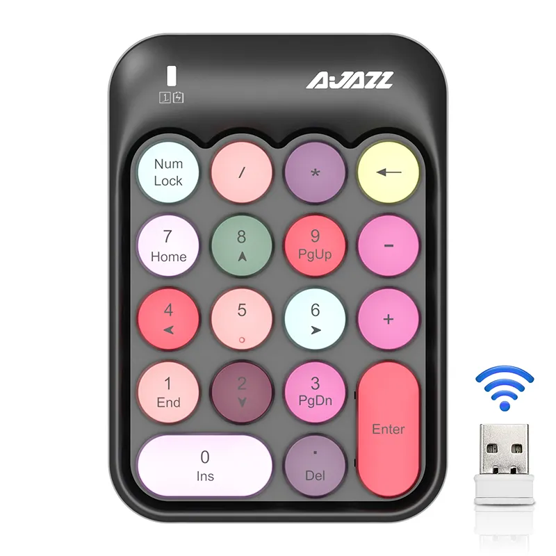 AJAZZ-teclado inalámbrico Mini 2,4G, periférico negro numérico, Circular, externo, con cable Usb, para la contabilidad financiera