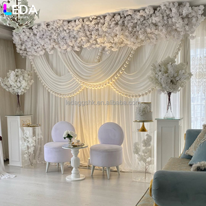 LEDA New Arrival Simple Style White Milk Silk Drapery Square Curtain <b>Wedding</b> Decor With <b>Ribbons</b> - Product Image 3