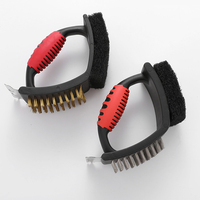 Brosse de nettoyage de barbecue en acier inoxydable 3 en 1 avec grattoir et tampon à récurer