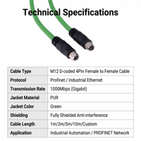 M12 kabel Ethernet IP67, dengan 8P Male ke RJ45 tahan air konektor Tembaga konduktor dan isolasi PVC perlindungan IP67