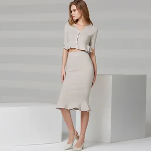 Alw476-vestido de punto con volantes para mujer, suéter de punto, Falda Midi, ropa de punto