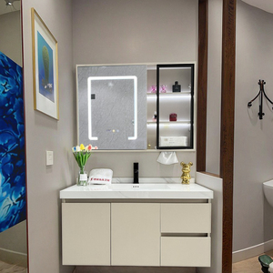 Hiện đại sang trọng đầy đủ phòng tắm Vanity Combo Chất lượng cao không thấm nước ván ép treo tường lưu trữ tủ Led Gương gốm lưu vực - Product Image 2