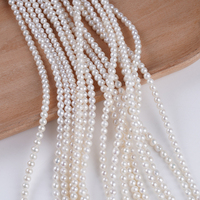 Chaînes de perles d'eau douce naturelles AK de couleur blanche, forme presque ronde, 4-4,5 mm