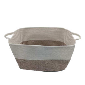 Multi-Color Cotton Rope Storage Basket Foldable Fabric Clothing Organizer with Two Ear <b>Handles</b> for Wardrobe Bedding Pot Storage - Product Image 6