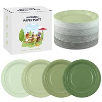 Assiettes jetables en vrac de 7 pouces, dégradé vert, assiettes rondes résistantes, fournitures pour desserts, fournitures pour fêtes d'anniversaire, mariages