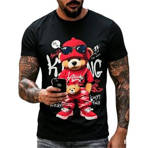 Camiseta de Manga Corta de Poliéster para Hombre con Estampado de Osito de Peluche <span class=keywords><strong>Estilo</strong></span> Hip Hop, Informal, Transpirable, para Uso Diario y <span class=keywords><strong>Estilo</strong></span> <span class=keywords><strong>Urbano</strong></span> - Product Image 1