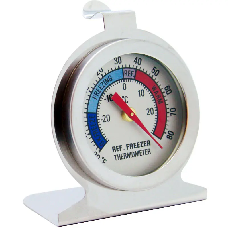 ホット販売ダイヤルステンレス鋼冷凍庫温度計フックとパネルベース冷蔵庫冷凍庫温度計