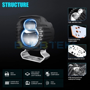 Bulbtek S5 24V <span class=keywords><strong>LED</strong></span> Moto ánh sáng 100 Watt 6200 lumen phản ánh chiếu thấp trực tiếp tại chỗ chùm cao 2.5 inch phụ trợ xe máy Đèn - Product Image 5