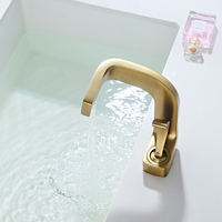 Robinet de lavabo cascade moderne en laiton avec cartouche céramique, monotrou, à poser sur comptoir, pour eau chaude/froide, pour salle de bain