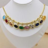 Collar con Colgante de Latón Chapado en Oro de 18K con Circonitas de Colores, Estilo Vintage, Dijes de Circonita Cúbica para Joyería de Boutique, Venta al por Mayor